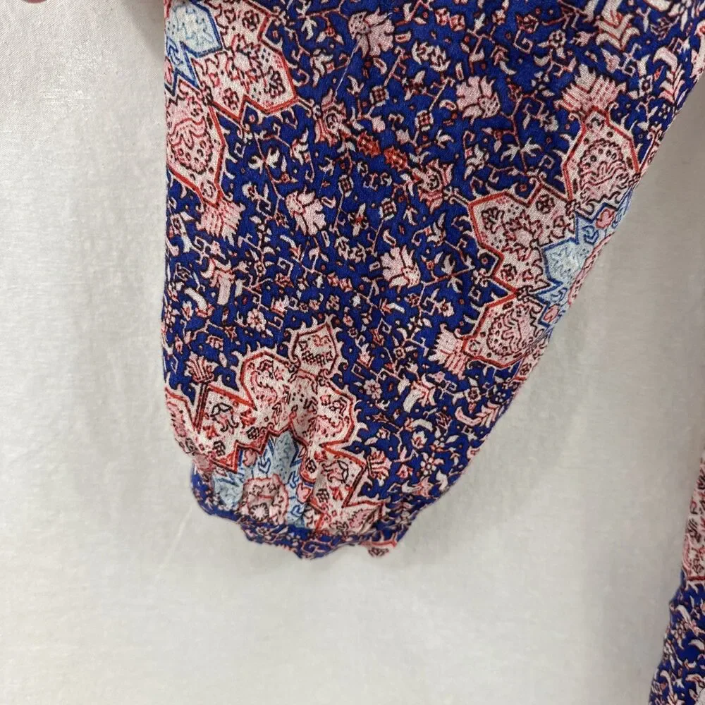Lucky Brand Boho Blue Colorful Tie Popover Peasant Top Womens Sz 1X Festival - Picture 5 of 8